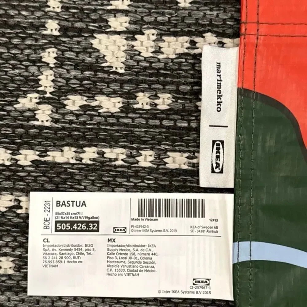Marimekko IKEA‎ BASTUA Tote Large Red Green Rhubarb Leaf Reusable Shopping Tote